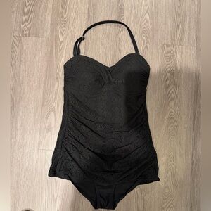 Merona Black Lace One-Piece Halter Swimsuit size Medium